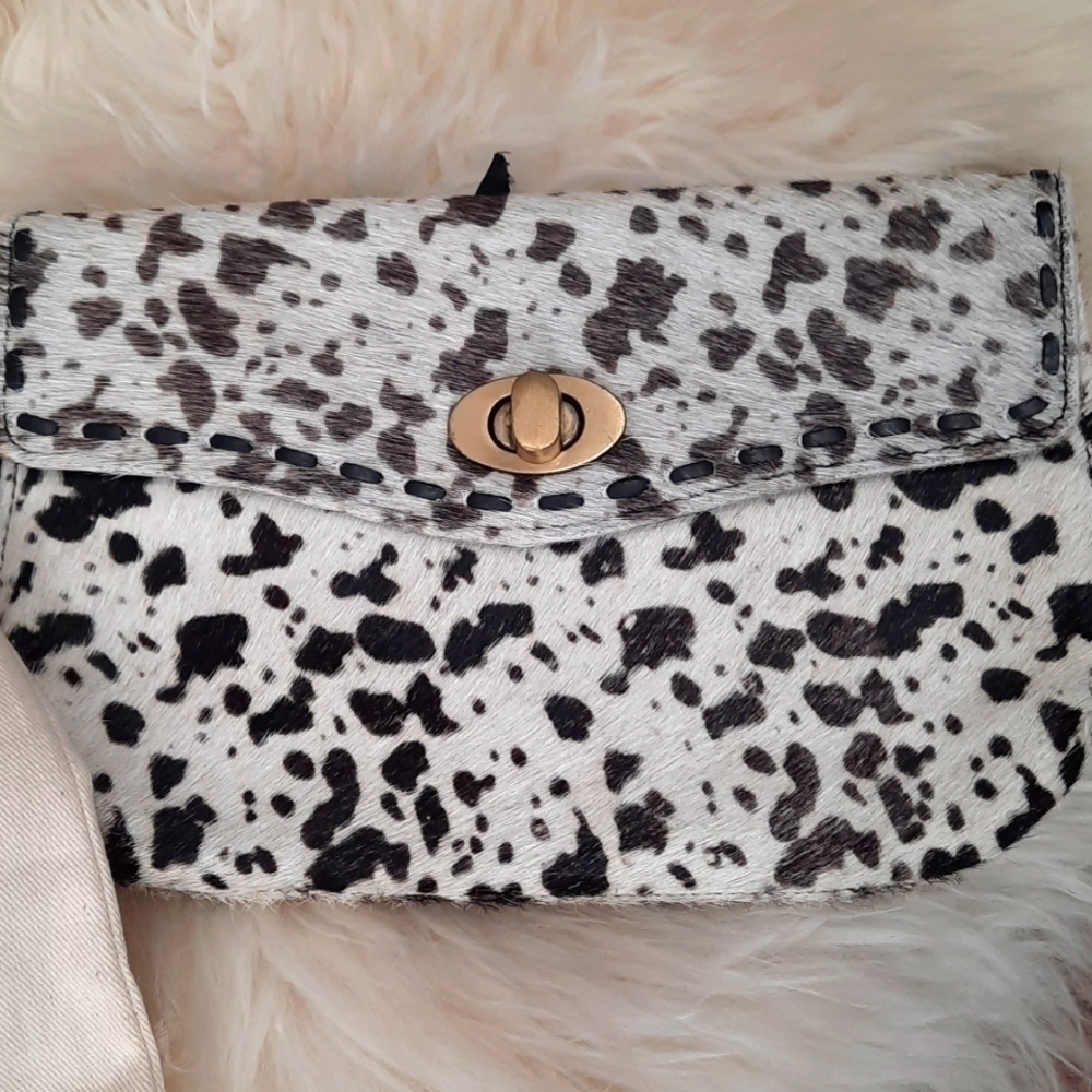 MYRA Bag Frisky Black & White Cowhide Clutch Wristlet - Picture 3 of 7